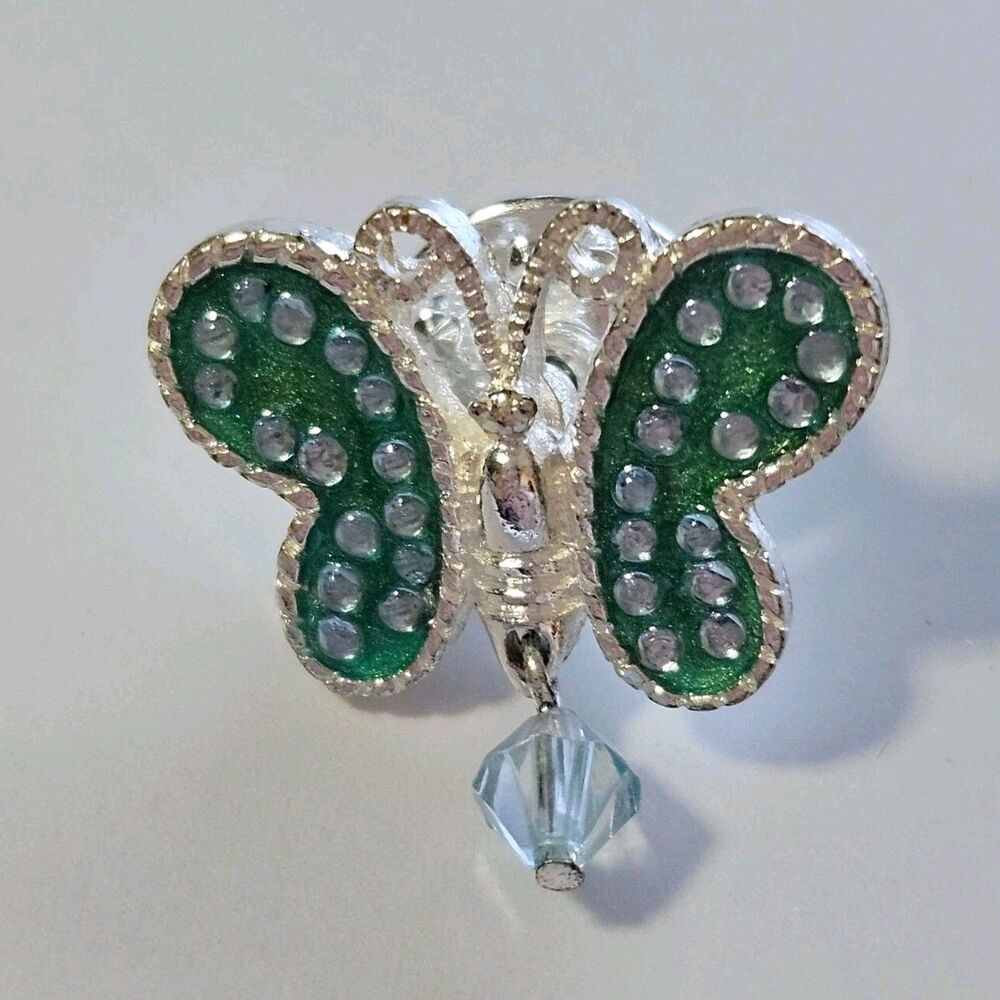 Avon Birthstone March Aquamarine Butterfly Pin Silver Tone Vintage Lapel - Picture 2 of 10